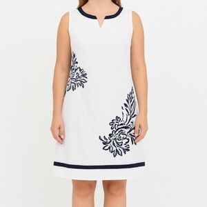 Sweet Miss XL White Navy Linen Blend Shift Dress Knee Length Sleeveless Lined